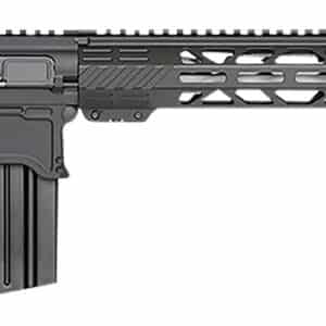 Modern semi-automatic rifle with black tactical design.