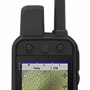 Handheld GPS device with map display and antenna.