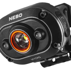 Compact black flashlight with orange detail