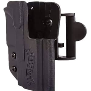 Black Walther gun holster on white background.