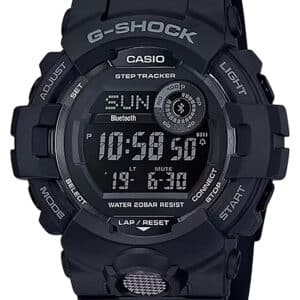 Black digital G-Shock watch with Bluetooth features.