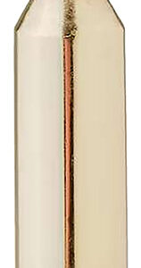 Empty brass bullet casing on white background.