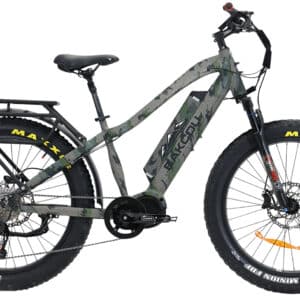 All-terrain e-bike with camouflage design and fat tires