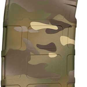 Camouflage rifle magazine with pattern design.