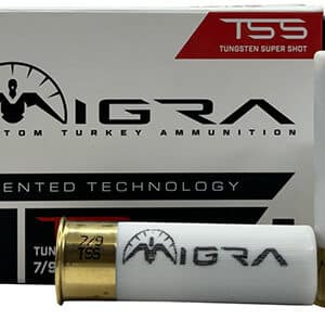 Vigra 12 gauge tungsten turkey ammunition box and shells.