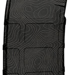 Black rifle magazine with topographic pattern design.