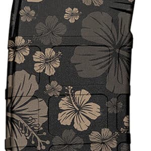Floral-patterned rifle magazine in black and beige.