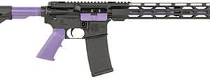 Purple and black rifle on white background.
