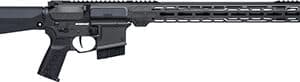 Black AR-style rifle with accessories
