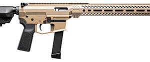 Tan and black semi-automatic rifle with magazine