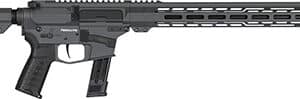 Black AR-15 style rifle with accessories.