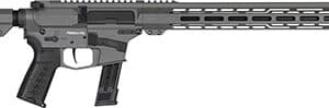 Modern tactical rifle with extended barrel.
