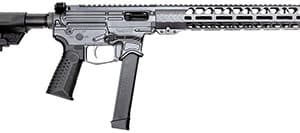 Modern semi-automatic rifle with long barrel and stock.