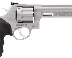 Silver revolver with black grip handle