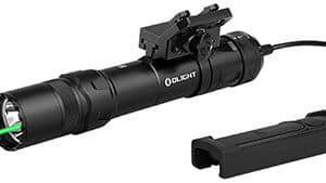 Tactical flashlight with green laser and remote switch.