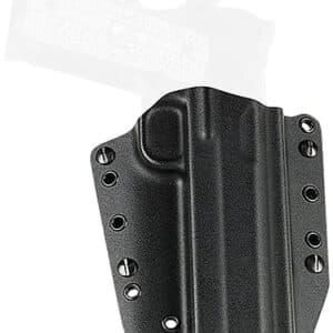 Black pistol holster with multiple rivets