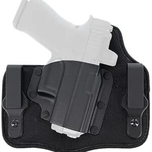 Black gun holster with white pistol model.