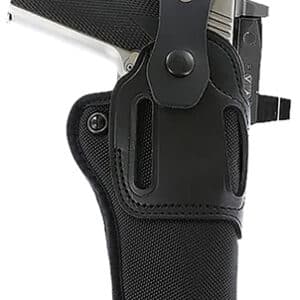 Handgun in black holster