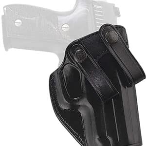 Black leather gun holster with belt clips.