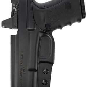 Pistol in a black holster, side view