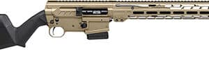 Modern tactical rifle with tan and black design.