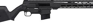 Modern black rifle with detailed rail system.