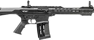 Black tactical semi-automatic rifle on white background.
