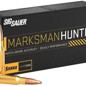 SIG Sauer Marksman Hunter ammunition box with bullets.