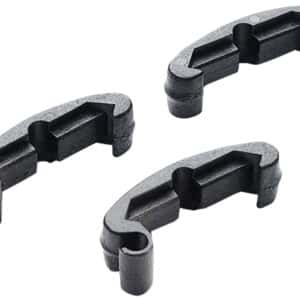 Three black plastic clips for scooter wheels