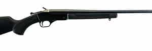 Long barrel black hunting rifle on white background