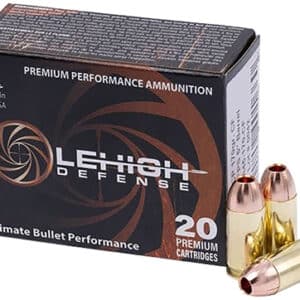 Lehigh Defense premium performance ammunition box with bullets.