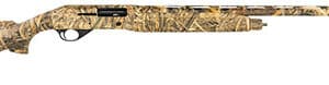 Camouflage patterned shotgun on white background