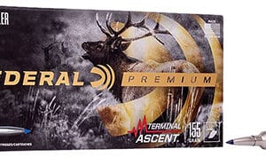 Federal Premium 28 Nosler ammunition box and bullet.