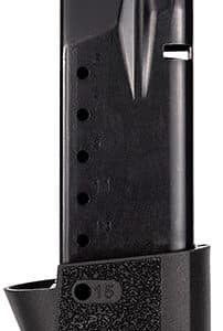 Handgun magazine with extended grip baseplate.