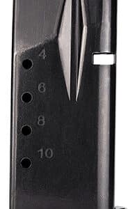Pistol magazine with blue follower, numbered 4 to 10.