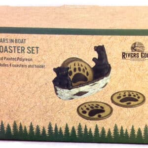 Bear-themed coaster set in a decorative box.