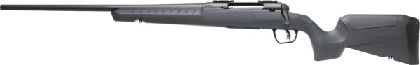 Black bolt-action rifle with textured stock.