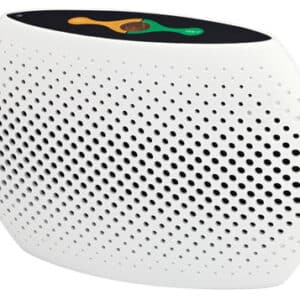 White air purifier with black perforated design