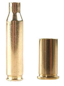 Two bullet casings, one tall and one short.