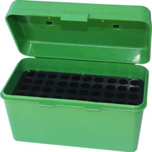 Green plastic box with open lid
