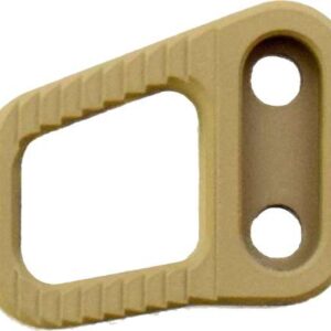 Tan plastic component with two holes.