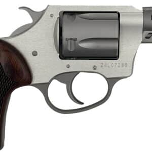 Silver revolver with wooden handle