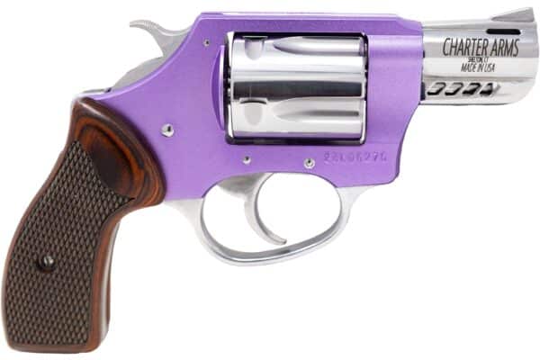 Purple revolver with wooden grip