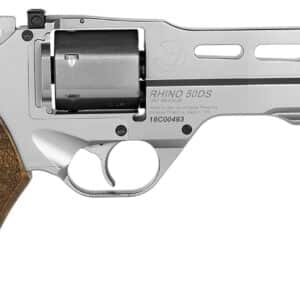 Silver revolver with wooden grip