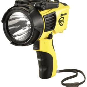 Yellow and black handheld spotlight with strap