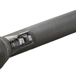 Long black flashlight with textured grip