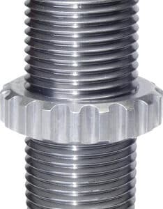 Metal threaded industrial component with knurled grip