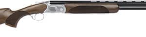 Wooden double-barreled shotgun side view.