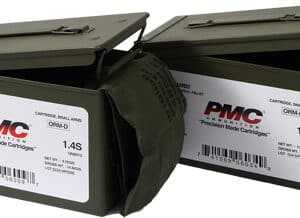 Two military ammo boxes with cartridges inside.