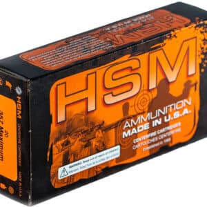 HSM .357 Magnum ammunition box, orange packaging